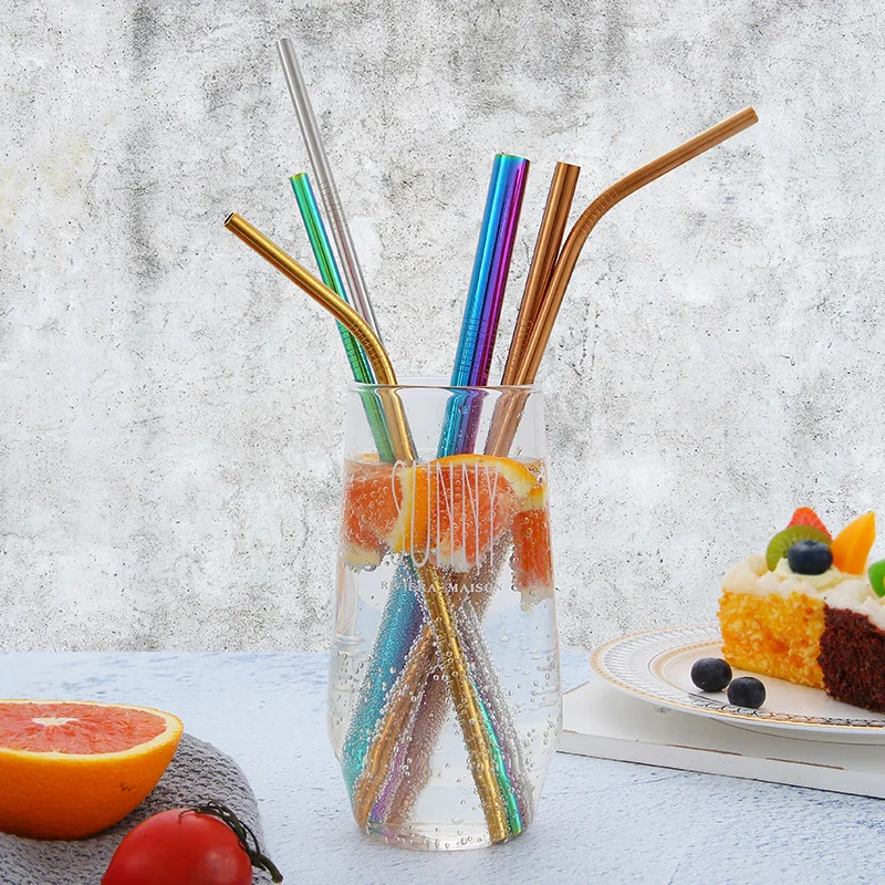 Cross Border for Food Grade 304 Stainless Steel Color Metal Straw Beverage Originality Straw Random Combination Set