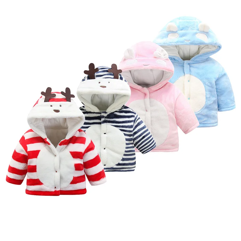 

2019 Autumn And Winter New Style Baby Flannel Thick Hooded Cotton-padded Clothes Infants out Clothes Winter Modeling Coat