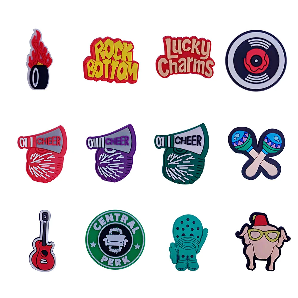 12pcs Rock CD Guitar Music Cheer Shoe Charms DIY Shoe Aceessories Fit Sandals Buckle PVC Unisex Gifts Croc jibz|Shoe Decorations| - AliExpress