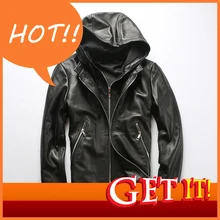 Быстрая,, Мужская брендовая осенне-зимняя Черная куртка из натуральной кожи, мужская куртка большого размера со съемным капюшоном из овечьей кожи