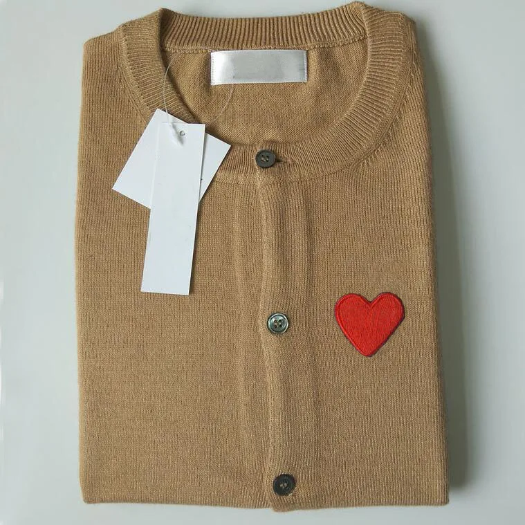 camel with red Длинный рукав шерсть CDG Love Heart персиковый женский свитер кардиган вязаный вышитый Повседневный игровой свитер для осени и зимы с глазами - Цвет: camel with red