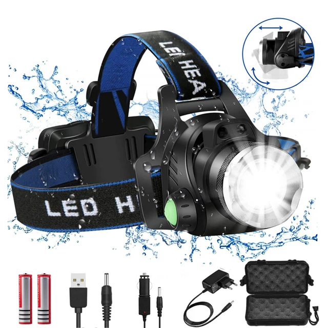 Headlamps High lumen Led Headlamp L2/T6 Zoomable Headlight Head Torch Flashlight Head lamp by 18650 battery for Fishing Hunting Package E