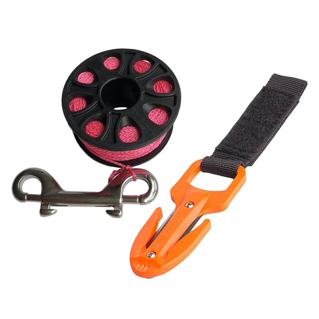  Diving Line Cutter Knife with Sheath & Dive Finger Spool Reel Clip Finger Spool Reel Cord Double Ended Hook Clip