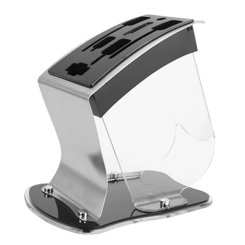 

7-Slots Kitchen Knife Block Transparent Acrylic Stainless Steel Holder Knife Storage Rack Tilt Style Inserted Knife Organizer