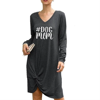 

New Fashion DOG Mom Letters Print Twisted Long Sleeve Dress T-Shirt For Women Tshirt Plus Size Tops T-Shirt Women Graphic Tees