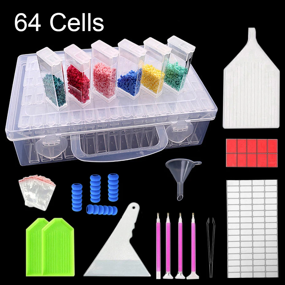 64/128 grid plastic box storage medicine box diamond painting storage embroidery jewelry boxes accessories tools kit set