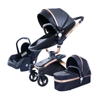 

PU Leather 3 in 1 Baby Stroller High Landscape Portable Luxury Carriage Aulon Pram on 2020
