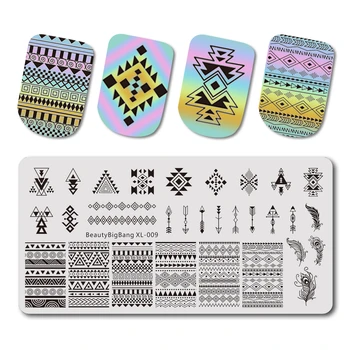 

2PCS Beauty Bigbang Nail Stamping Template Set Geometry Lines Flower Tree Egypt Feather Design Nail Art Stamp Stencil Plates