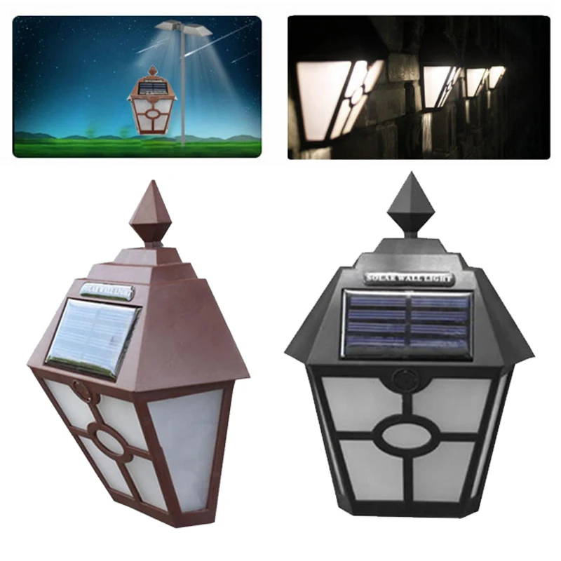 

Outdoor Black Retro Solar For Fence Hexagon LED Wall Lamp Garden Lights Decor