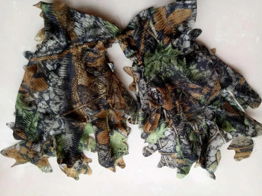 1 Pair 3D Leaf Camo Gloves  climbing Cycling Maple leaves Bionic Camouflage Shooting Hunting thin Gloves Lightweight breathable 4