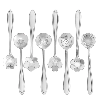 

16 Pcs Stainless Steel Flower Coffee Spoon Dessert Spoon Sugar Spoon Ice Cream Spoon Stirring Spoon Tea Spoons