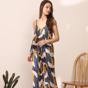 

Summer New Pajamas For Women Floral Printed Sling Pajamas Set Ladies Cotton Simple Style Pajamas Large Size Soft Casual Homewear