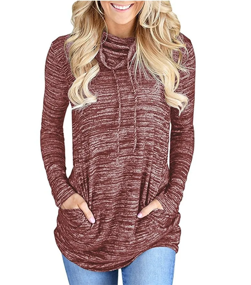 Pile Collar T Shirt Women Casual Printed Long Sleeve Top Streetwear Autumn Front Pocket Loose Top Clothing For Ladies Female New