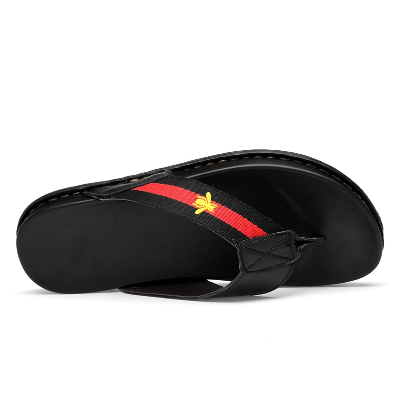 YEINSHAARS High Quality Genuine Leather Brand Slippers Men Summer Beach Sandals Designer Flip Flops Breathable Non-slip Slides