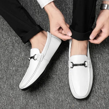 

2019 Fashion Leather Men Shoes Casual Flat Men Shoes Waterproof Breathable Loafers Genuine Leather Slip Moccasins Comfortable