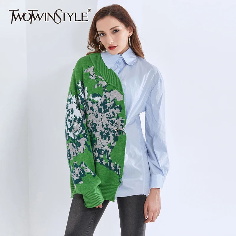 TWOTWINSTYLE Print Shirt For Women Lapel Collar
