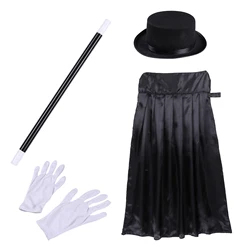Magician Costume for Kids Kiddie Dress Up Top Hat Cape Magic Wand Gloves Halloween Magician Role Play Stage Performence Outfit