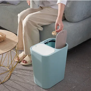 

Trash Can Rectangle Plastic Push-Button Dual Compartment 12liter Recycling Waste Bin Garbage Can LKS99