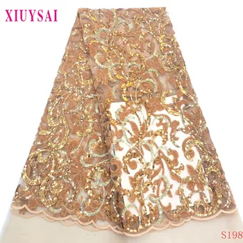

XIUYSAl New Arrival Sequins Lace Fabrics African Nigerian Tulle Mesh Lace Fabric for Wedding Velvet Lace Fabrics with Sequins