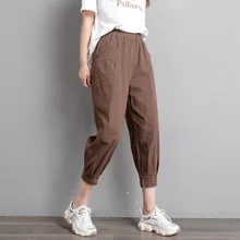 

Cotton Linen Capri Pants Women Summer Clothes 2021 High Waist Harem Trousers Baggy Y2k Big Pocket Pantalons Capris Korean Style