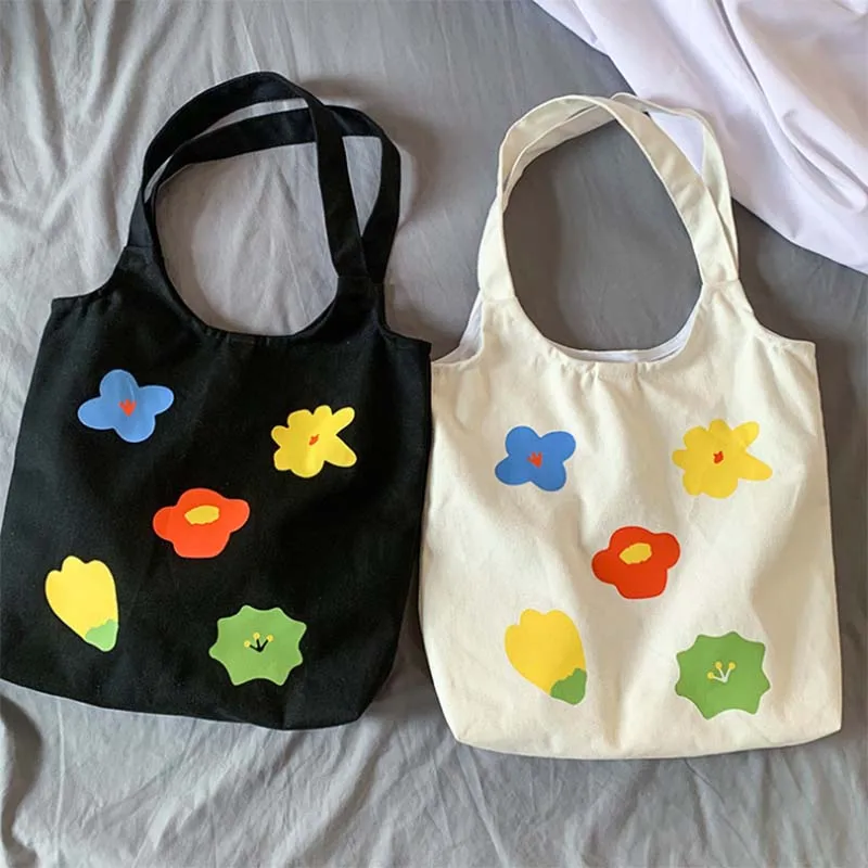

Women Canvas Shopping Bag Flowers Print Female Cotton Cloth Shoulder Bag Eco Handbag Tote Reusable Grocery Shopper Bags B169