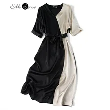 Robe longue en soie pour femmes, lourde, taille longue, rétro, couleurs assorties, mode mûrier, nouvelle collection 2021