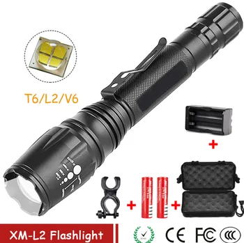 

T6/L2/V6 LED Flashlight Ultra Bright Rechargeable Torch linterna Led Flashlight Adjustable for Camping Hiking Emergency