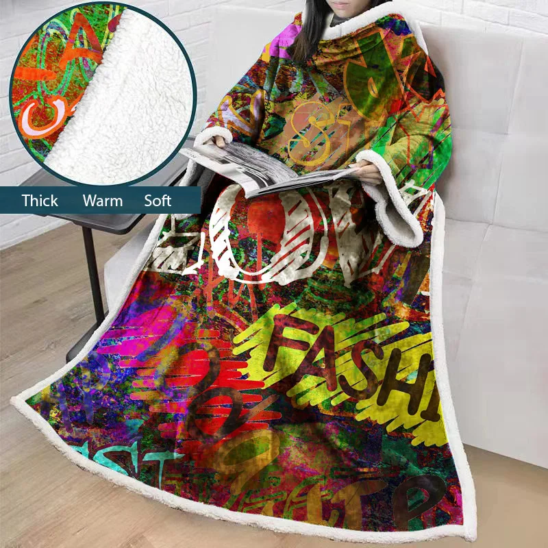 Граффити одеяло с рукавами 3D плюшевый, с принтом Микрофибры Шерпа флисовый диван одеяло на открытом воздухе коралловый телевизор мягкое теплое одеяло Манта - Цвет: color18