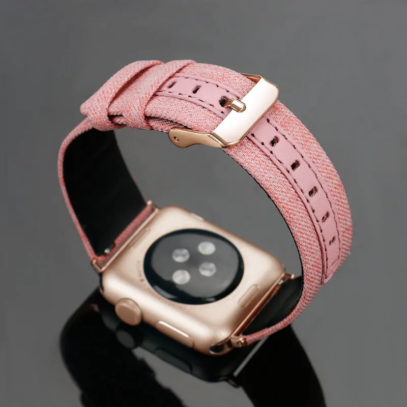 Кожаный ремешок для Apple watch band 42 мм 38 мм iWatch Band 44 мм 40 мм роскошный кожаный+ холщовый ремешок для часов Браслет Apple watch 4 3 2 1 - Цвет ремешка: apricot