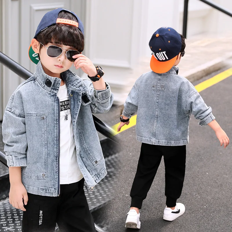 

22321 BOY'S Hooded Coat Windcheater Breathable Zip-up Shirt 2020 Spring New Style Zipper Jeans Coat Fashion