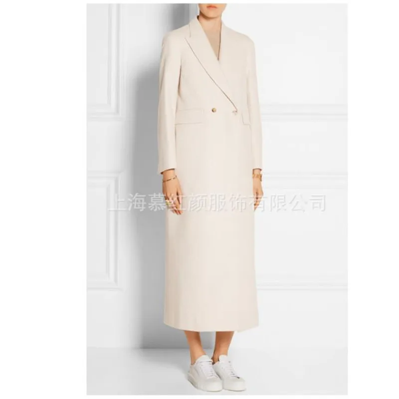 Women Winter Coat Wool 2023 New Double breasted cashmere Vintage Elegant jacket Fashion Outerwear White X-Long Coat Female