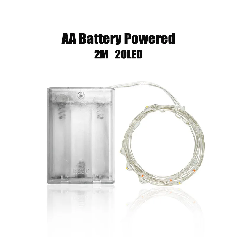 2M AA Battery 1 м 2 м 3 м 5 м 10 М медный провод светодиодный гирлянды праздничное освещение сказочная Гирлянда для рождественской елки украшения свадебной вечеринки - Испускаемый цвет: 2M AA Battery