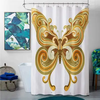 

Shower Curtains Kids Mermaid Modern,Macro Butterfly Figure Spiritual Wings Life Symbol Animal Illustration,Sepia Marigold