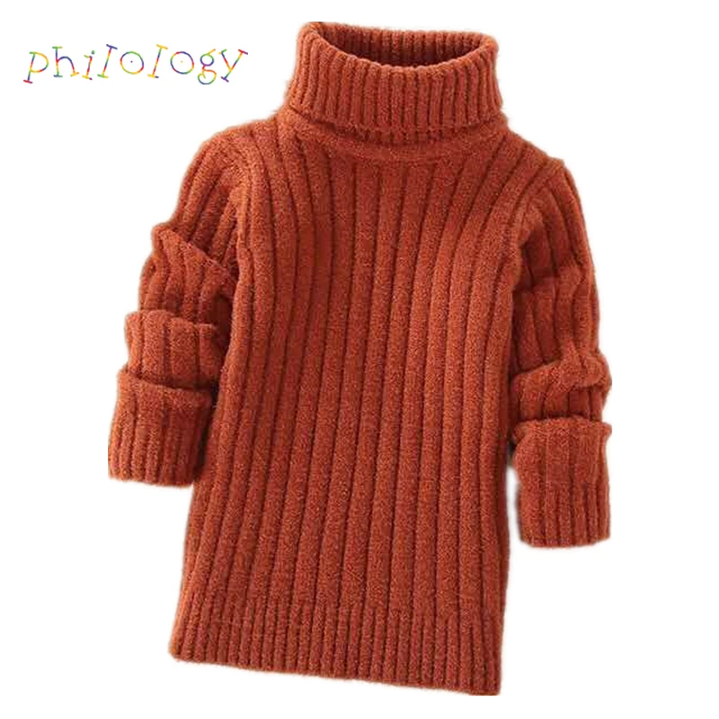 

PHILOLOGY pure color flash yarn fall winter boy girl kid thick turtleneck shirts solid high collar pullover sweater