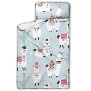 

Cartoon Llama Alpaca Pattern Nap Mat with Pillow for Toddler Boys and Girls Ideal for Daycare and Preschool