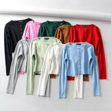 Chaqueta corta de manga larga Vintage para mujer cárdigan negro blanco botón coreano tejido suéter ropa de invierno para mujer