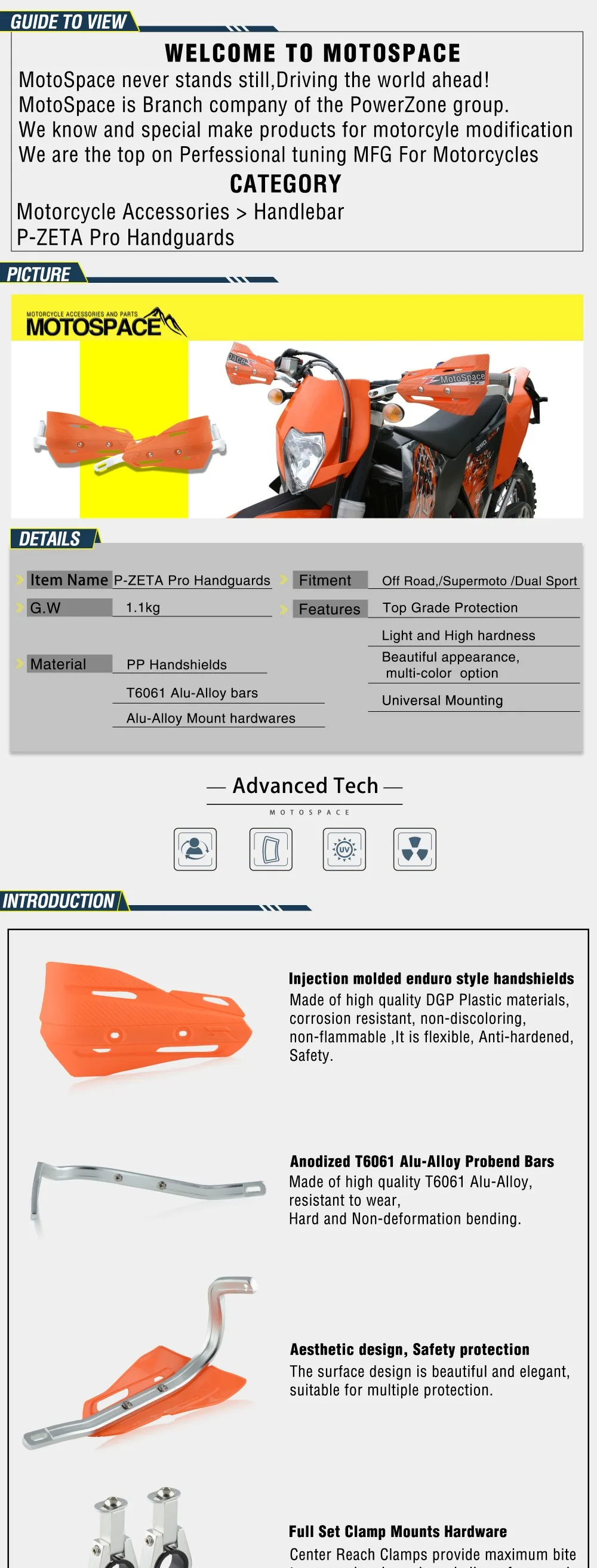 Spacemotors P-ZETA Pro рукавицы для мотоцикла подходят для 7/" 22 мм Handlebar1-1/8 28 мм жир бар CR XR YZ WR EX TTR CRF WRF EXC DRZ