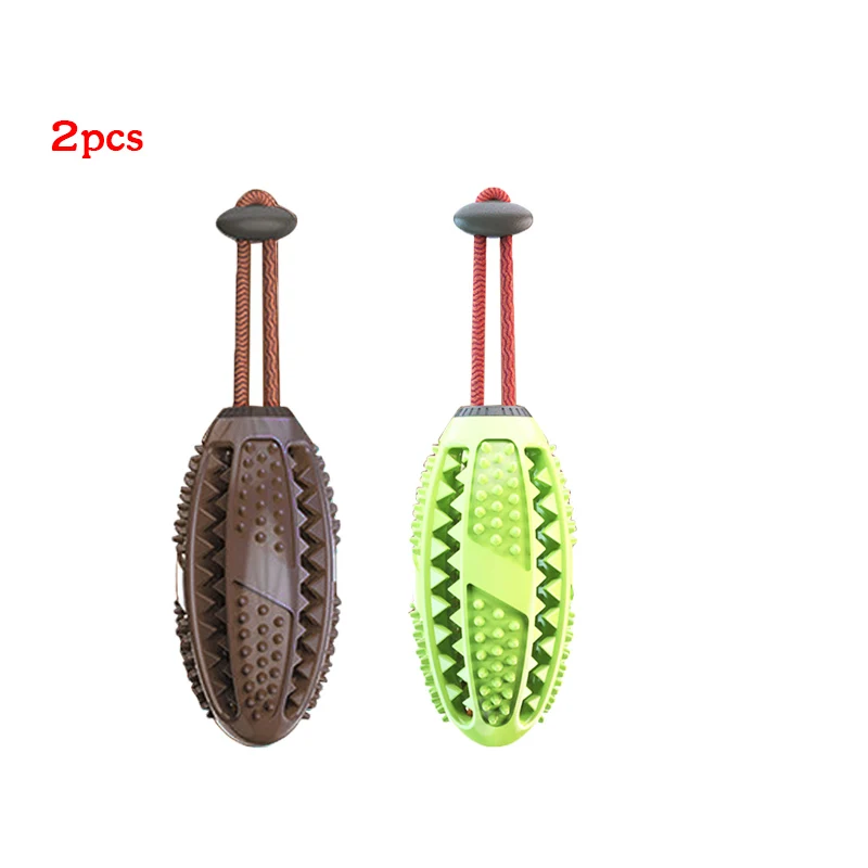 2pcs Green Brown Зубная щетка для животных, собак, Интерактивная жевательная игрушка, резиновый шарик для лечения, устойчивый к укусам, чистящая палочка для зубов щенка, игрушки для собак - Цвет: 2pcs Green Brown
