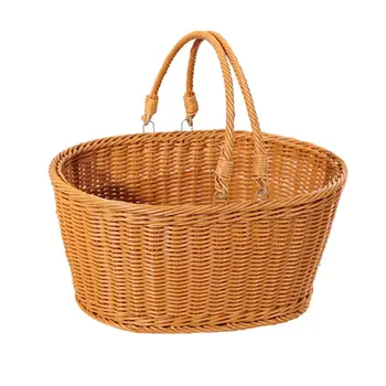 

Simulated Rattan Woven Basket Shopping Basket Decorative Storage Vegetable Basket Flower Basket Picnic Basket Food Storage Home