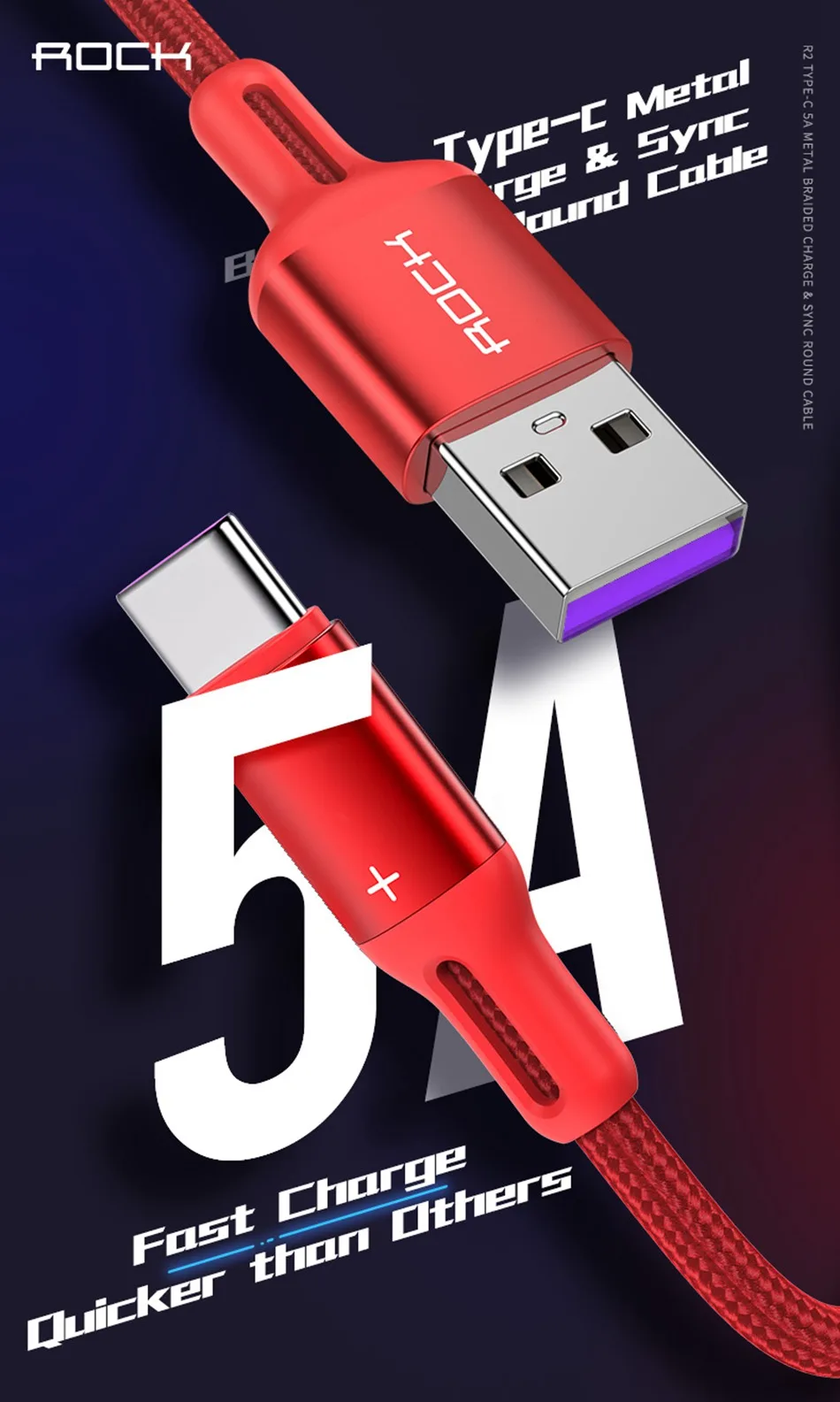 Rock 5A usb type C кабель для Xiaomi Redmi Note 8 Pro Быстрая зарядка дата Шнур зарядное устройство для samsung huawei Oneplus 7 Pro Кабель