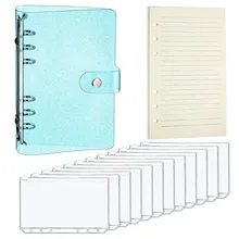 

A6 Soft PVC Binder Budget Notebook Planner with Snap Button Closure and 12 Binder Pockets Zipper Folders 1 Pack Refillable Paper