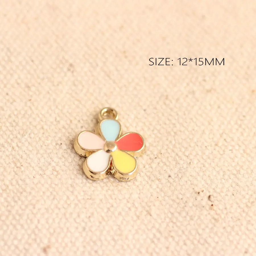 

10pcs Oil Drop Alloy Five-color Flower Bracelet Pendant 12*15mm Flower Earring Accessories DIY Enamel Pendant Production
