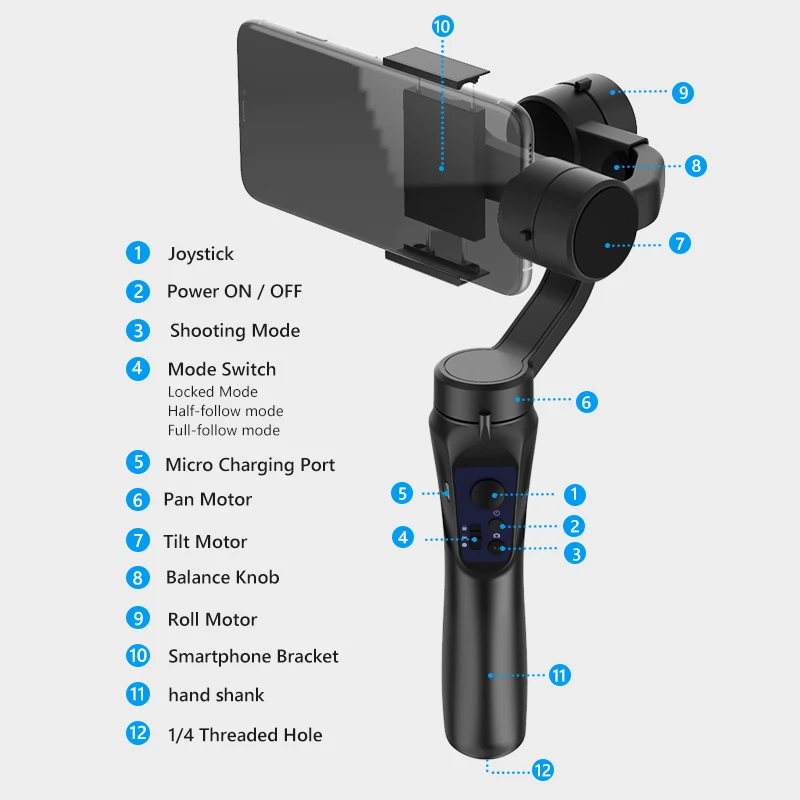 3-osiowy Gimbal ręczny stabilizator smartfonu telefonu komórkowego do kamera akcji telefon nagrywania wideo 5 3-osiowy Gimbal ręczny stabilizator smartfonu telefonu komórkowego do kamera akcji telefon nagrywania wideo 5