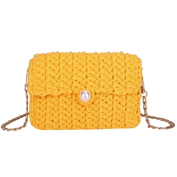 

NEW-Summer New Fashion Woven Pearl Shoulder Bag Wild Chain Slanting Small Square Bag