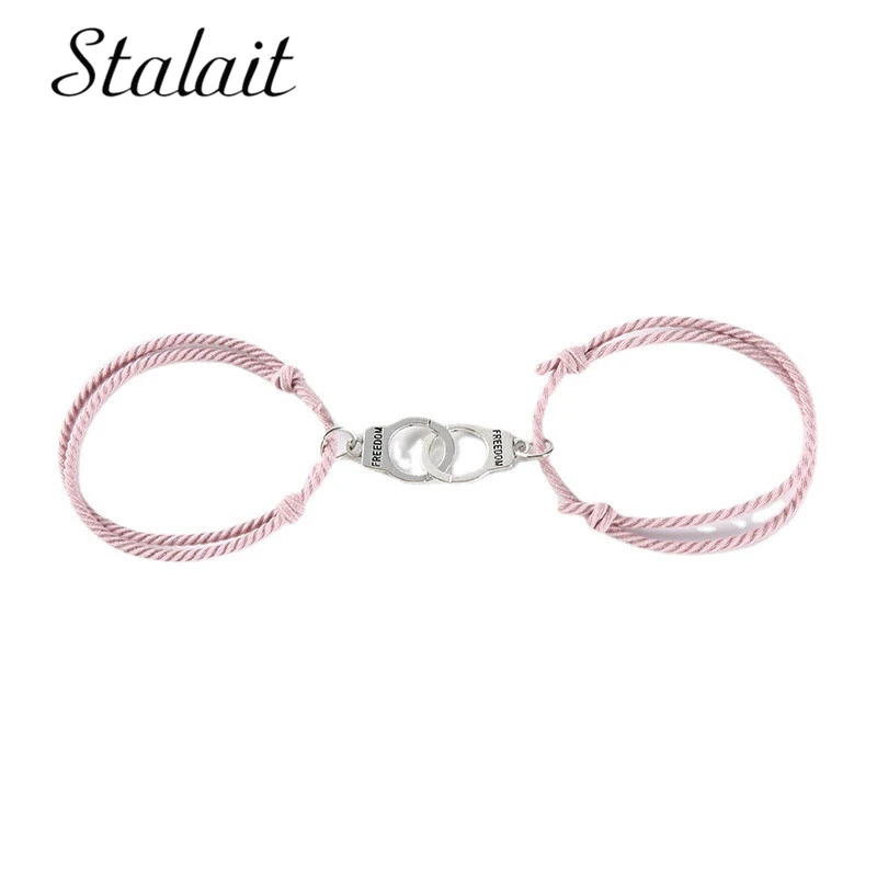 Pulseras a juego con esposas pequeñas para parejas, correa de pulsera de la Amistad tejida ajustable, joyería a granel, lotes al por mayor|Pulseras de amuleto| - AliExpress
