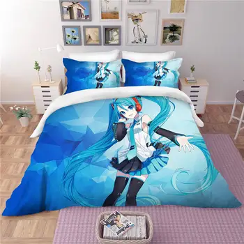 

2/3 Piece Hatsune Miku Blue Bed Cover Single Double Full Queen King Size Kid Room Decor Bedding Set Anime Figure Winter Bed Set