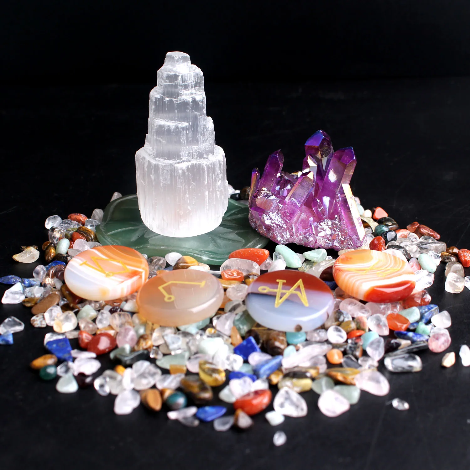Mixed Natural Selenite Tower Crystal Wandpoint Gravel Mineral Specimen Rockstone Colorful Chakra Stone Reikihealing Home Decor | Дом и сад