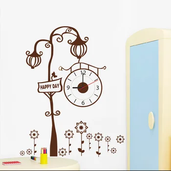

top fashion new free shipping Modern clock watch Wall Stickers brown creative tree living room wall clock stickers