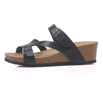 

Hot 2020 New Summer Women Beach Cork Slippers Casual fashion Buckle PU Leather Cut-outs Clogs Slides Slip on Shoes size 35-40