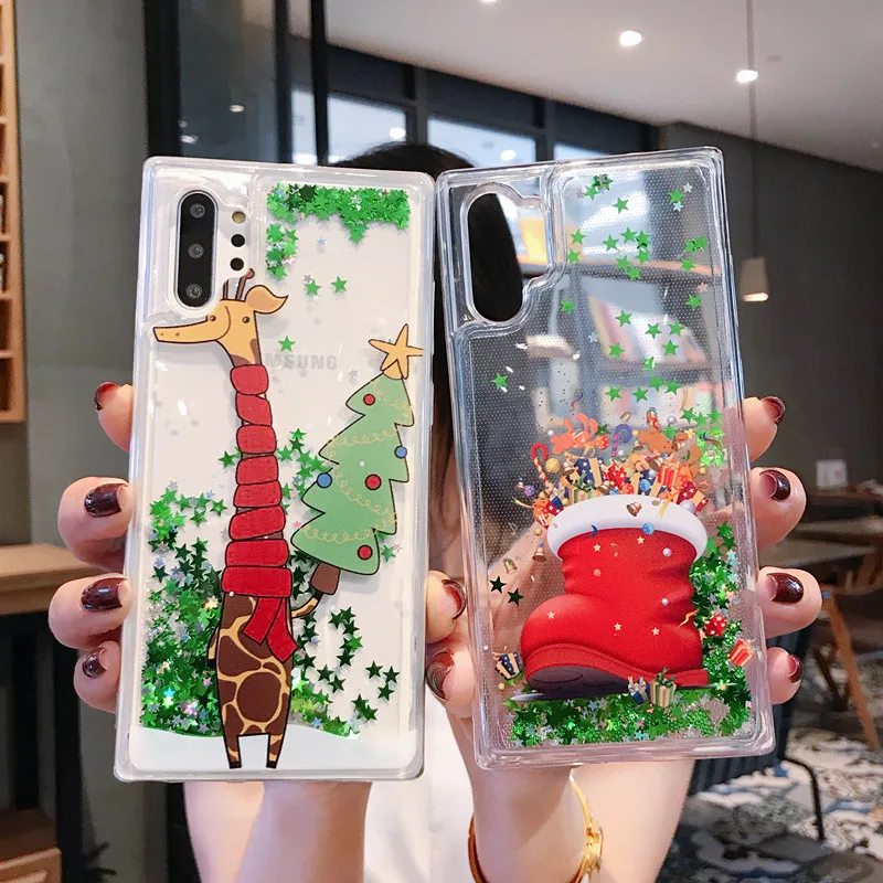 Case For Samsung Note 10 Plus S10e S10 Plus S9 S8 S7 Edge Cover Christmas Santa Claus Elk Glitter Quicksand Clear New Year Coque (13)